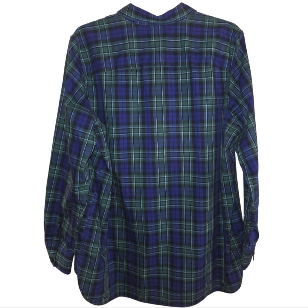 Land's End Green & Navy Plaid Women's Quarter Button Pullover Blouse - Picture 2 of 11